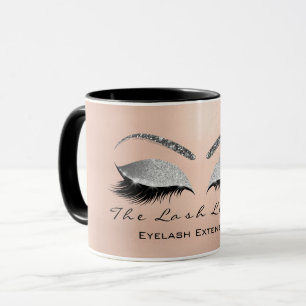 Taza Eyelash Extensión Belleza Gris Purpurina Ojo Plate