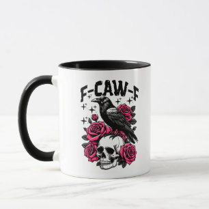 Taza "F-CAW-F" Cuervo Gótico y Rosas Rosadas