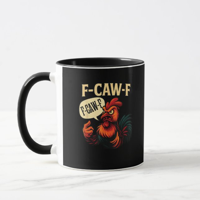 Taza F Caw F Funny Angry Rooster Graphic Retro Style (Izquierda)