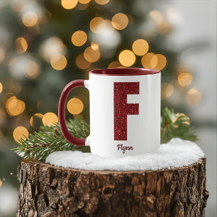 Taza F de monograma con brillo moderno y nombre