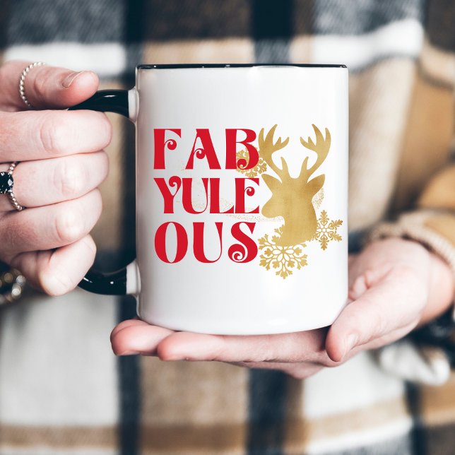 Taza Fab-Yule-Ous Christmas Reindeer Red and Gold (Subido por el creador)