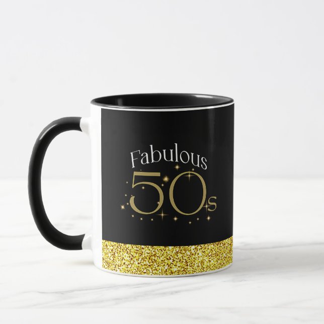 Taza Fabuloso Purpurina de oro negro con escritura mode (Izquierda)
