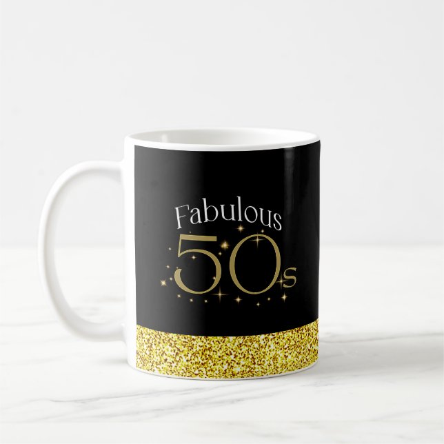 Taza Fabuloso Purpurina de oro negro con escritura mode (Izquierda)