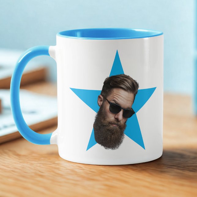 Taza Face Star Funny Gift, Blue Star Face, Office Gift (Subido por el creador)