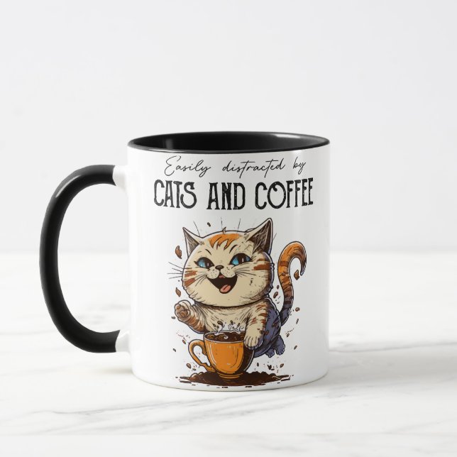 Taza Fácilmente Distraído Por Gatos Y Gente De Café (Izquierda)