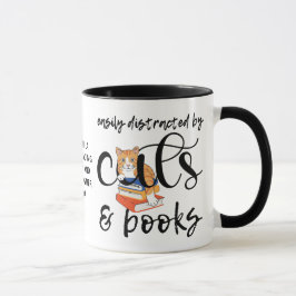 TAZA FÁCILMENTE DISTRAÍDO POR GATOS Y LIBROS CORTOS