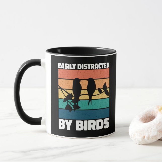Taza Fácilmente Distraído Por Pájaros Dueño De Pájaros  (Con donut)