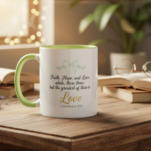 Taza Faith Hope Love Bible Verse Two-Tone Mug