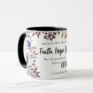 Taza Faith Hope Love Religious Scripture Cita Floral