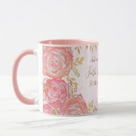 Taza Faith Hope Love Scripture Floral Pink Gold Rosa