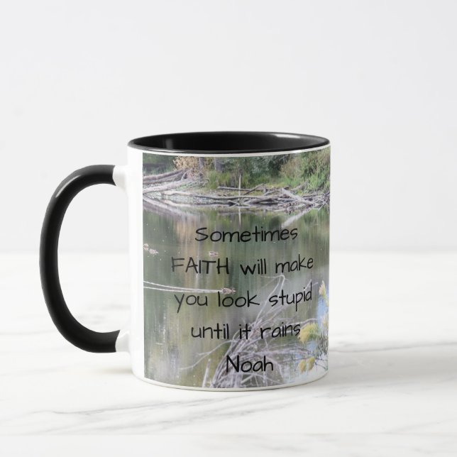 Taza Faith Humor Inspirador cita a la Biblia cristiana (Izquierda)