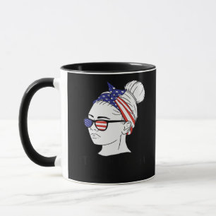 Taza Fall Y'all Messy Bun Women Bandera de Estados Unid