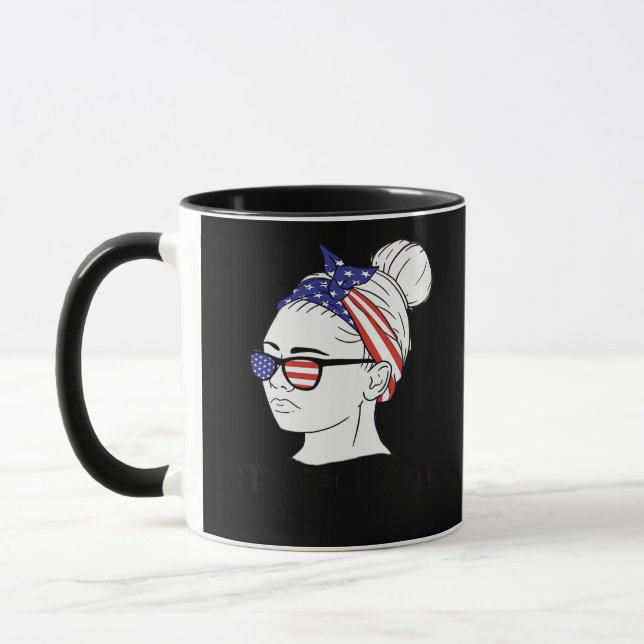 Taza Fall Y'all Messy Bun Women Bandera de Estados Unid (Izquierda)