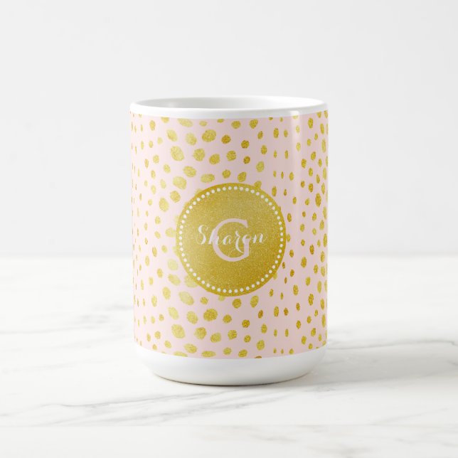 Taza Falso monograma rosado elegante de la impresión (Centro)