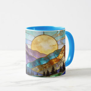 Taza Falso Vidrio Teñido Amanecer de Montaña Bosque