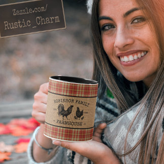 Taza Familia Campesina Vintage Red Plaid Burlap 2 Tono