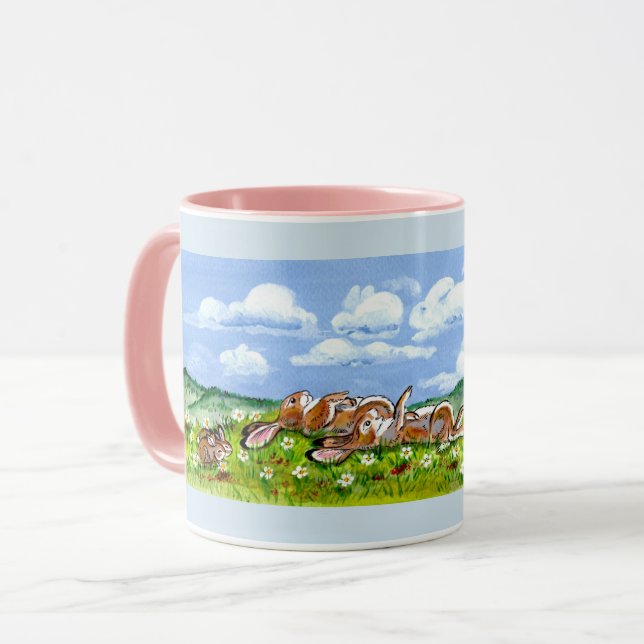 Taza Familia Conejo Conejo Vestir Nubes Diseñador Mug (Anverso izquierdo)