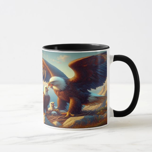 Taza Familia de águilas anidando sobre un acantilado du (Derecha)