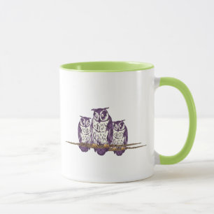 Taza Familia de búhos geométricos con estilo morado