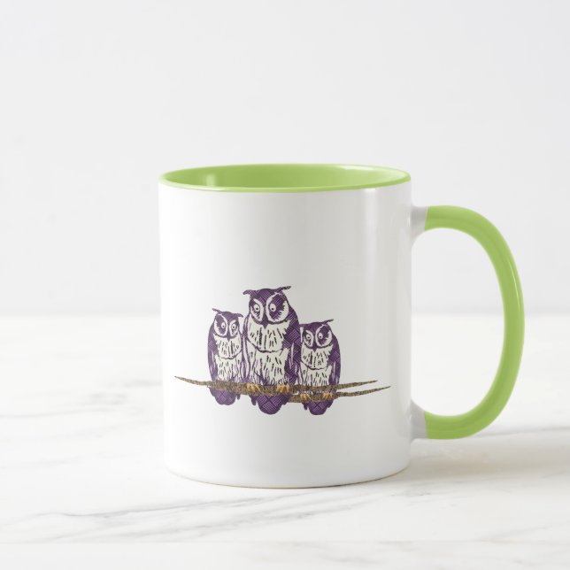 Taza Familia de búhos geométricos con estilo morado (Derecha)