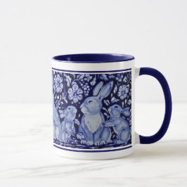 Taza Familia de conejo lindo Azul Delft Dedham Mug