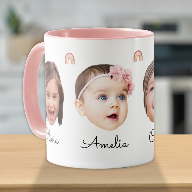 Taza Familia de niños bebés enfrenta 4 fotos Boho arcoi (Subido por el creador)