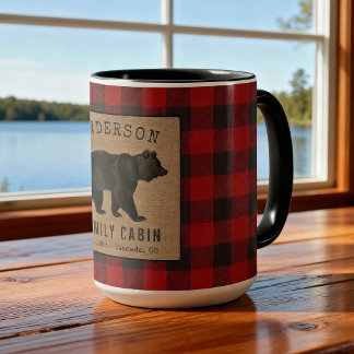 Taza Familia De Osos Rústicos Cabina Búfalo Rojo Tapado