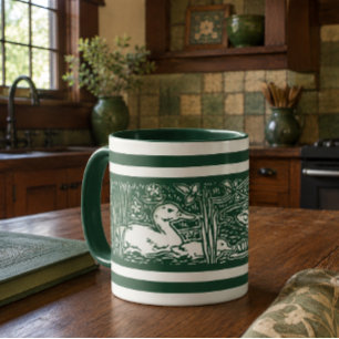 Taza Familia de patos al estilo artes y oficios vintage
