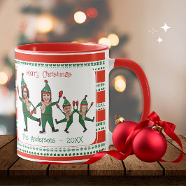 Taza Familia Elf divertida de cuatro Navidades verdes d