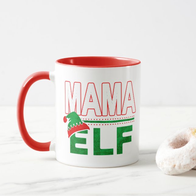 Taza Familia Elf | Festividad de los Navidades Mama Elf (Con donut)