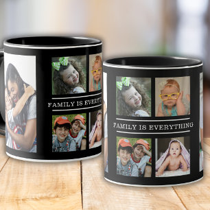 Taza Familia Es Todo Cita 6 Collage de fotos Negro