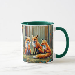 Taza Familia Fox en el bosque. Nombre modificable