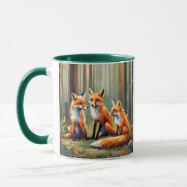 Taza Familia Fox en el bosque. Nombre modificable