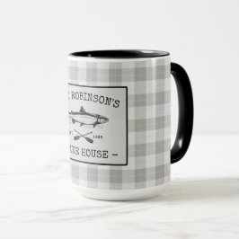 Taza Familia Lake House Oars Fish Rústico White Plaid B