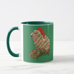 Taza Familia navidad Capybara envuelta en luces