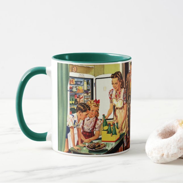 Taza Familia Retro, Mamá con Niños, Meriendas en la Coc (Con donut)