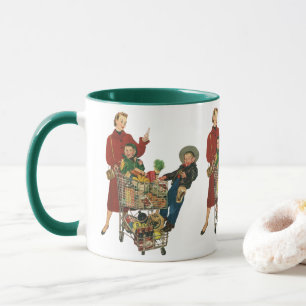 Taza Familia Retro, Mamá y Niños Carrito de Compras de 