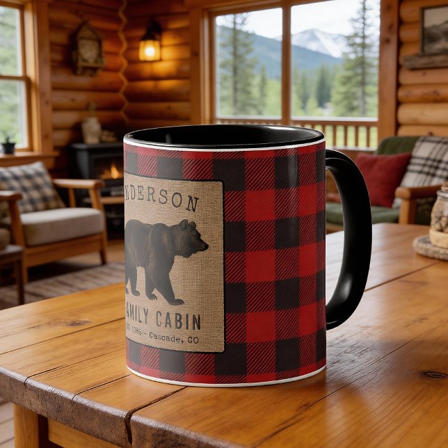 Taza Familia Rustic Bear Cabina Red Buffalo Plaid Burla (Subido por el creador)