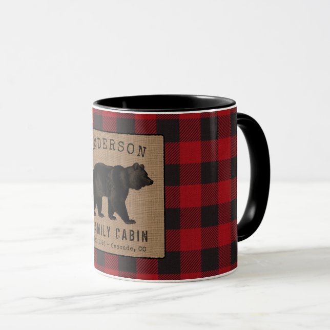 Taza Familia Rustic Bear Cabina Red Buffalo Plaid Burla (Anverso derecho)