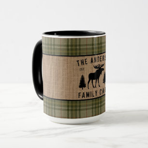 Taza Familia Rústica Cabina Moose Pine Green Placa Gra