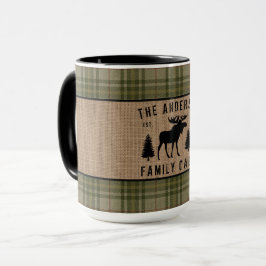 Taza Familia Rústica Cabina Moose Pine Green Placa Gran