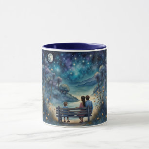 Taza familiar bajo la luz de la luna