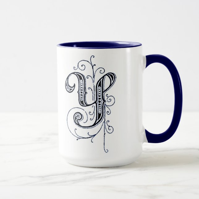 Taza Fancy Blue Vintage Monograma 'Y' - Mug (Derecha)