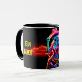 Taza Fantasía de neón vaquera en un brillante escenario