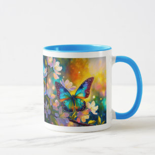 Taza Fantasía del Amanecer de Flor de Cerezo Mariposa