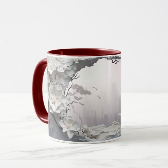 Taza Fantasía floral blanca etérea Café cerámico Mug ☕ (Anverso izquierdo)