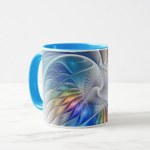 Taza Fantasía floral, flor fractal abstracta colorida