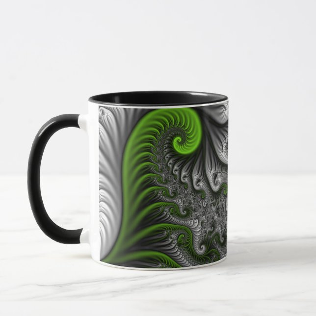 Taza Fantasía Mundo Arte Fractal Verde Y Gris Resumen (Izquierda)
