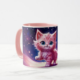 Taza Fantasía rosa flauta gatito ojos azules brillantes