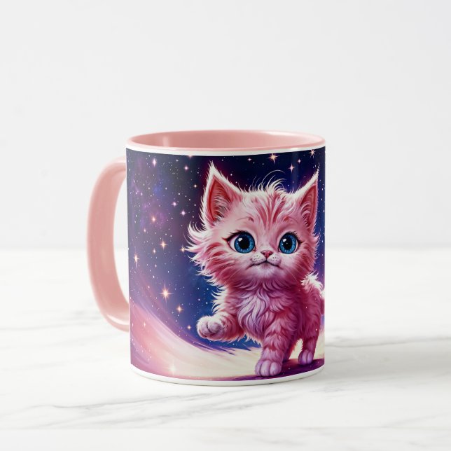 Taza Fantasía rosa flauta gatito ojos azules brillantes (Anverso izquierdo)